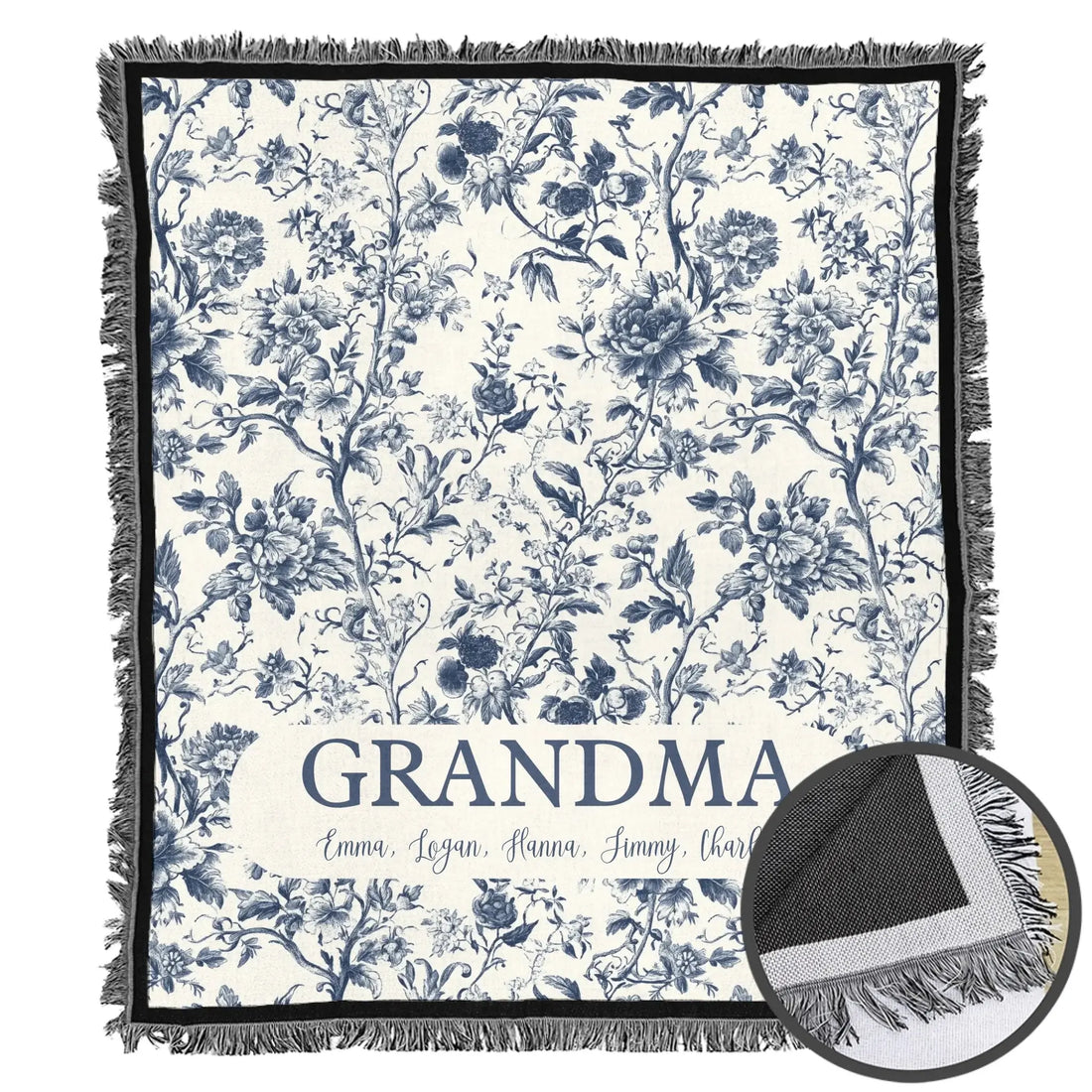 Custom Kids Name on Woven Blanket - Personalized Gift for Grandma Duconspace