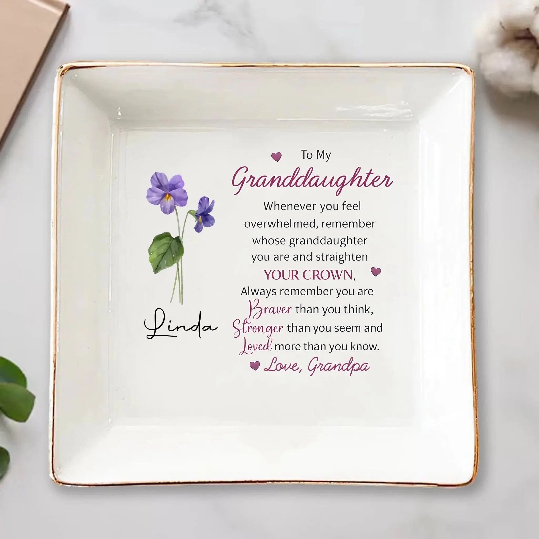 Custom Flower Jewelry Dish For Granddaughter, Gift for Grandkids Duconspace