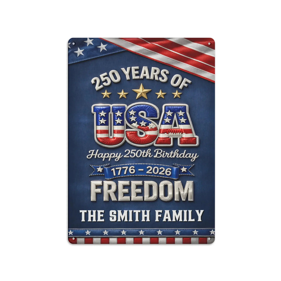 Custom Family Name USA 250 Years Metal Sign 2026 Duconspace