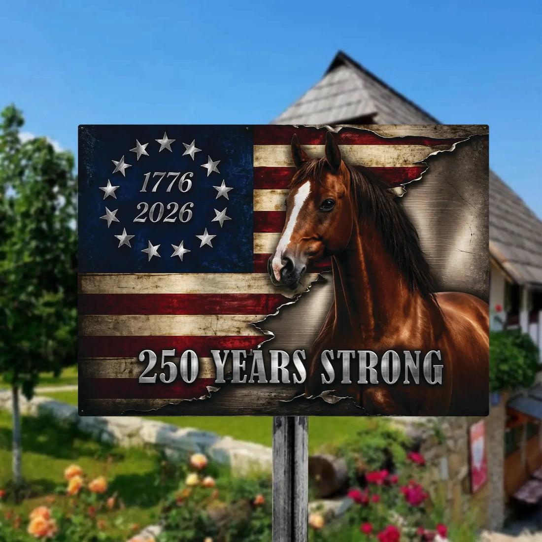 American Horse 250 Years Strong Metal Sign Duconspace