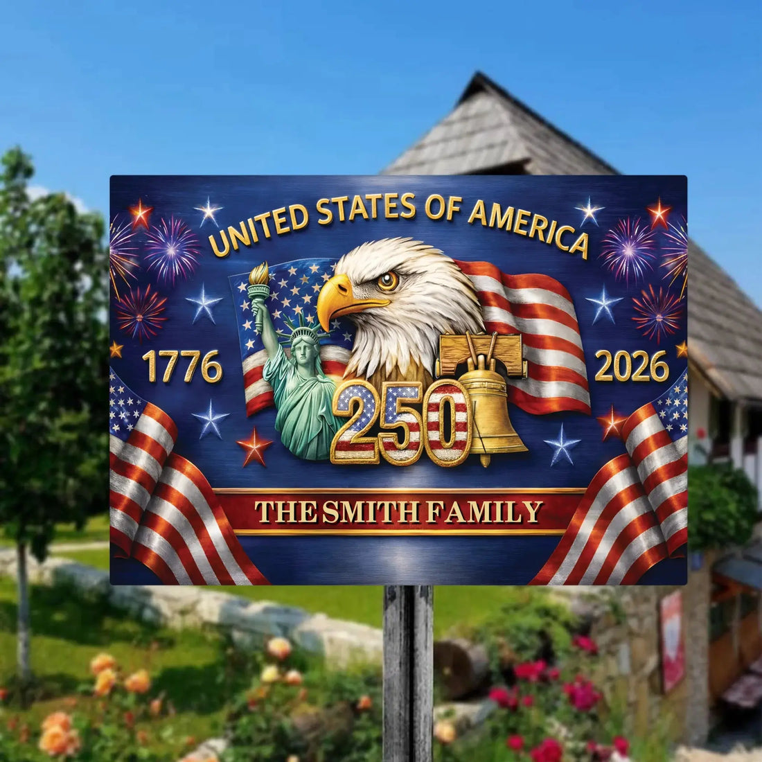 Personalized USA 250 Eagle Family Metal Sign Duconspace