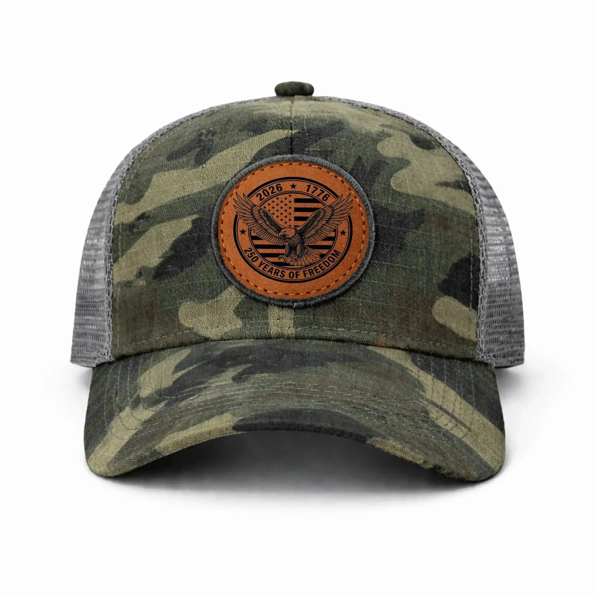 Leather Mesh Back Trucker Cap Engraved Camo Color
