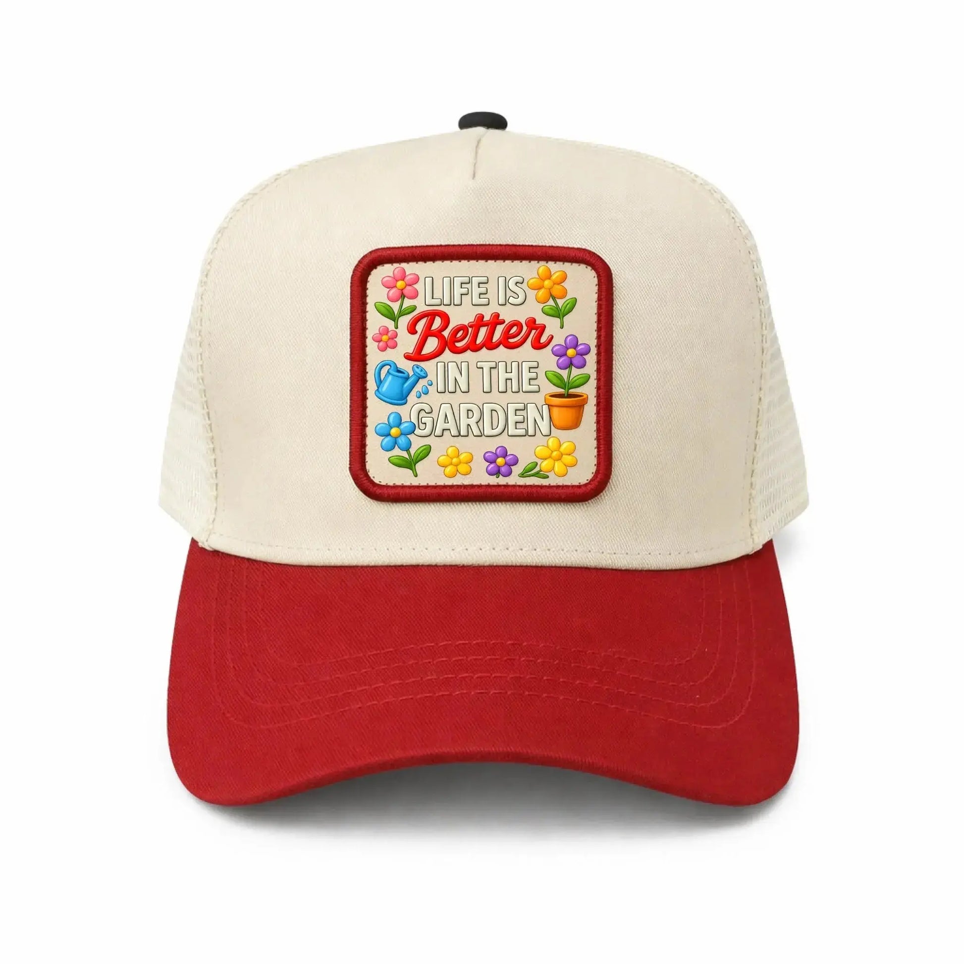 Leather Mesh Back Trucker Cap red
