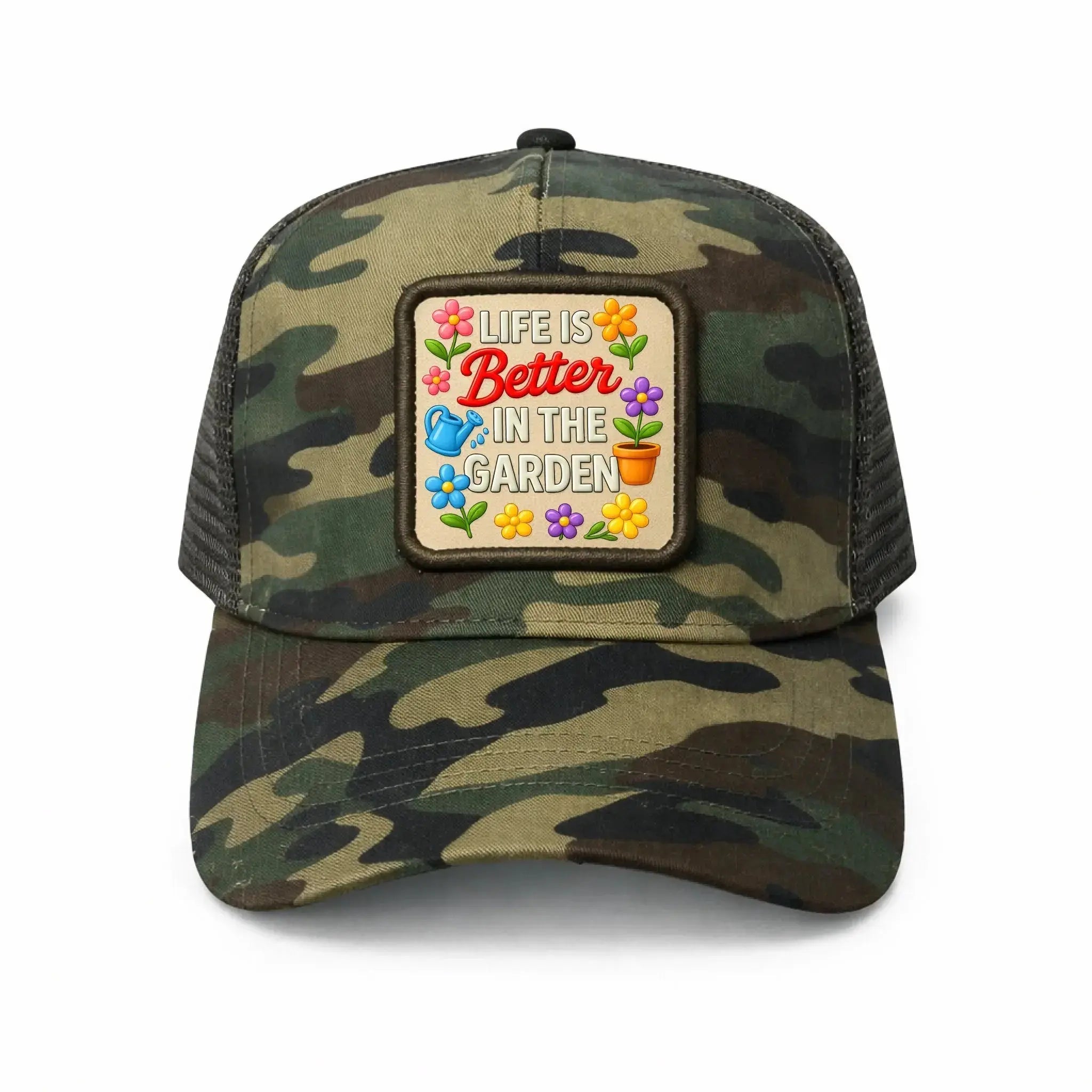 Leather Mesh Back Trucker Cap camo