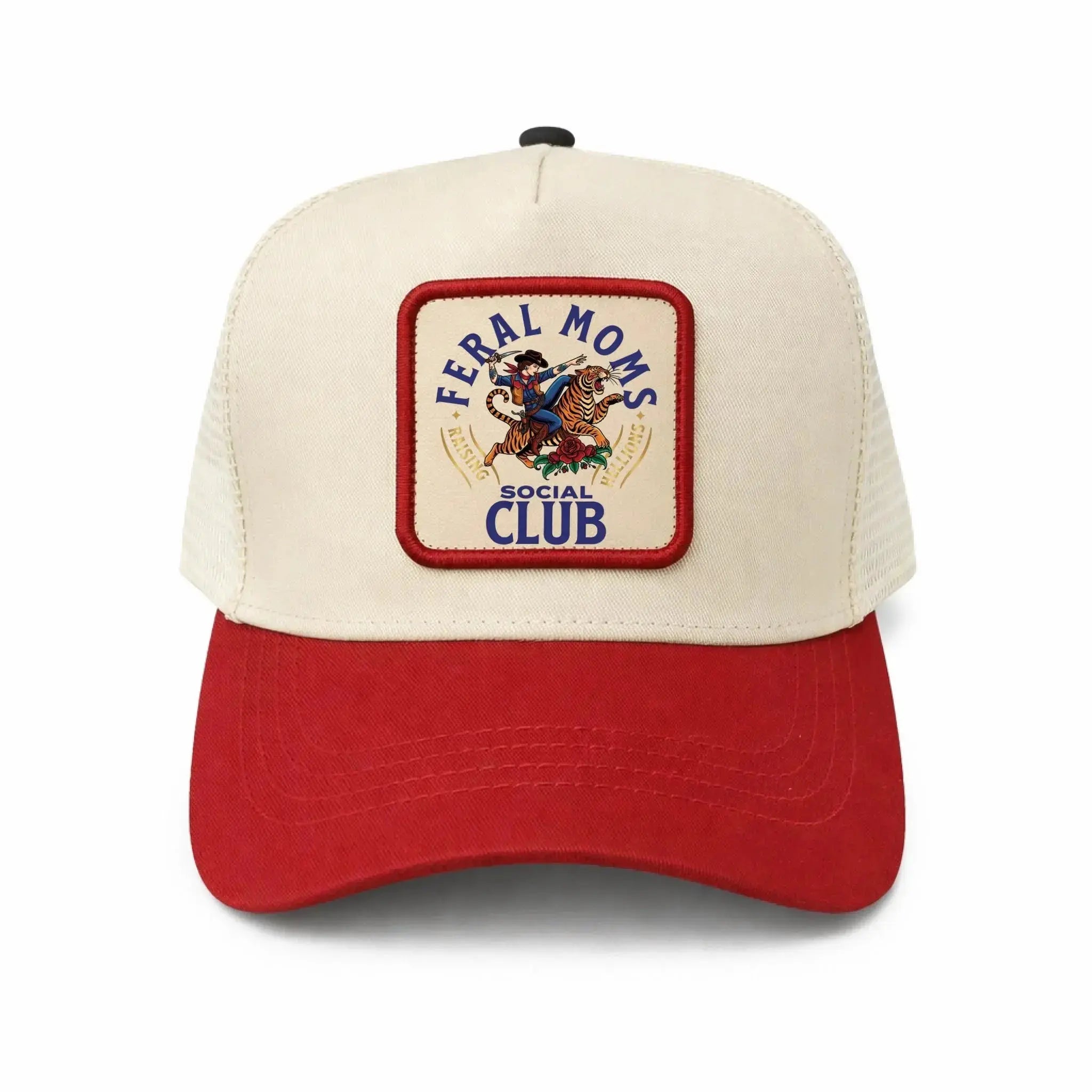 Leather Mesh Back Trucker Cap red