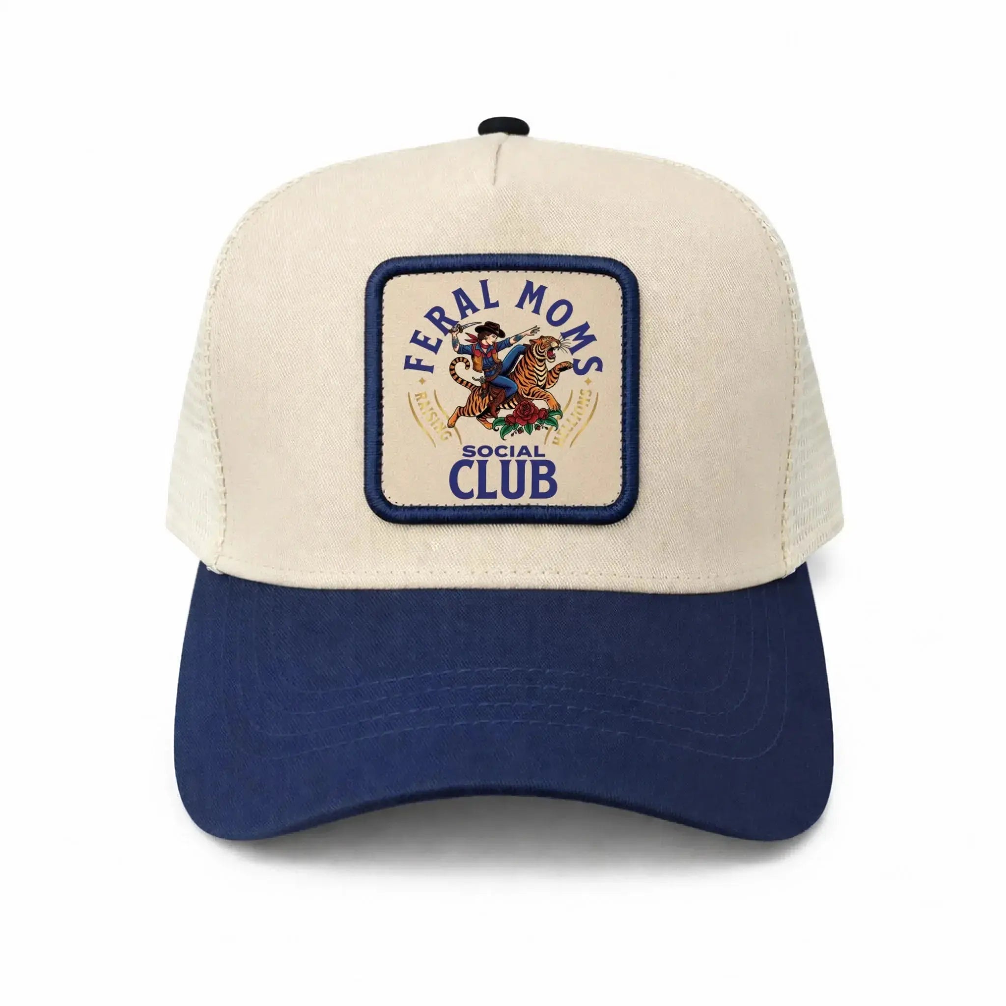 Leather Mesh Back Trucker Cap blue