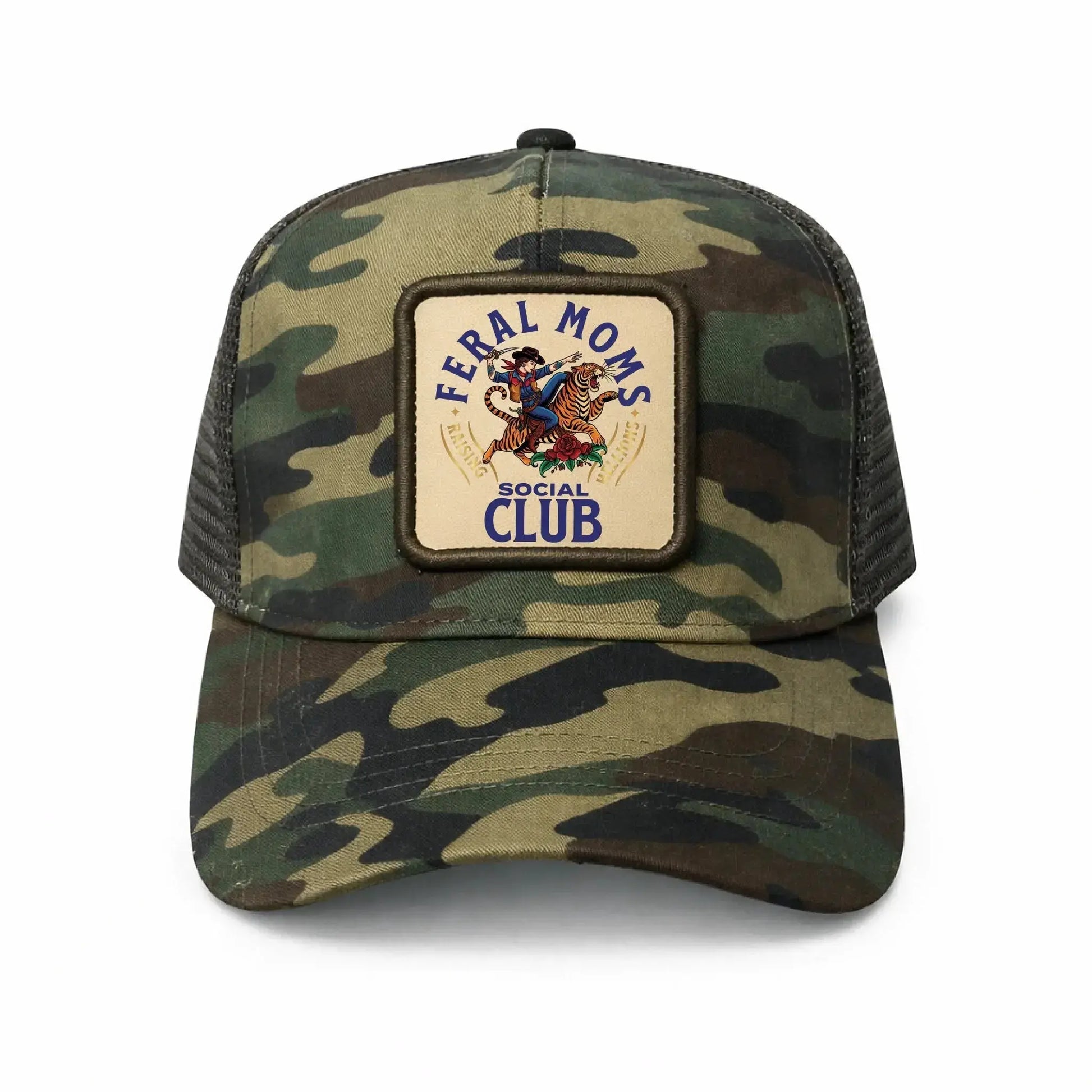 Leather Mesh Back Trucker Cap camo