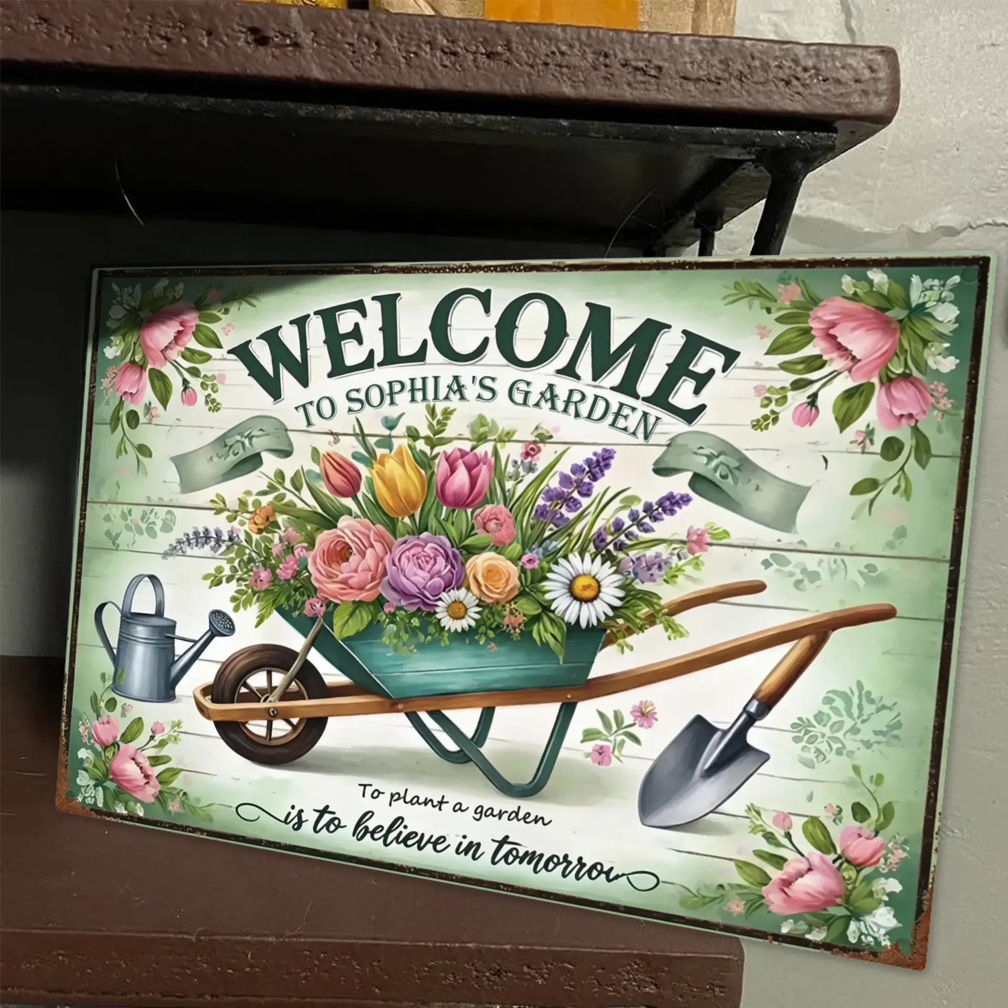 Duconspace Metal Sign Lanscape Zoom In, Metal Sign Decor on Table