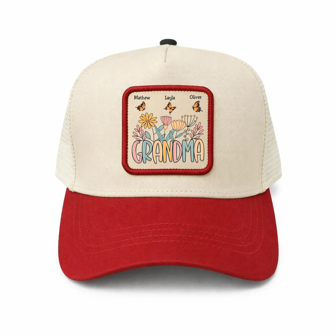 Leather Mesh Back Trucker Cap red