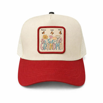 Leather Mesh Back Trucker Cap red