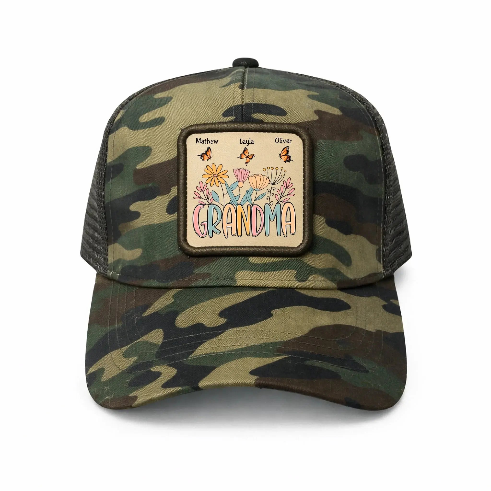 Leather Mesh Back Trucker Cap camo