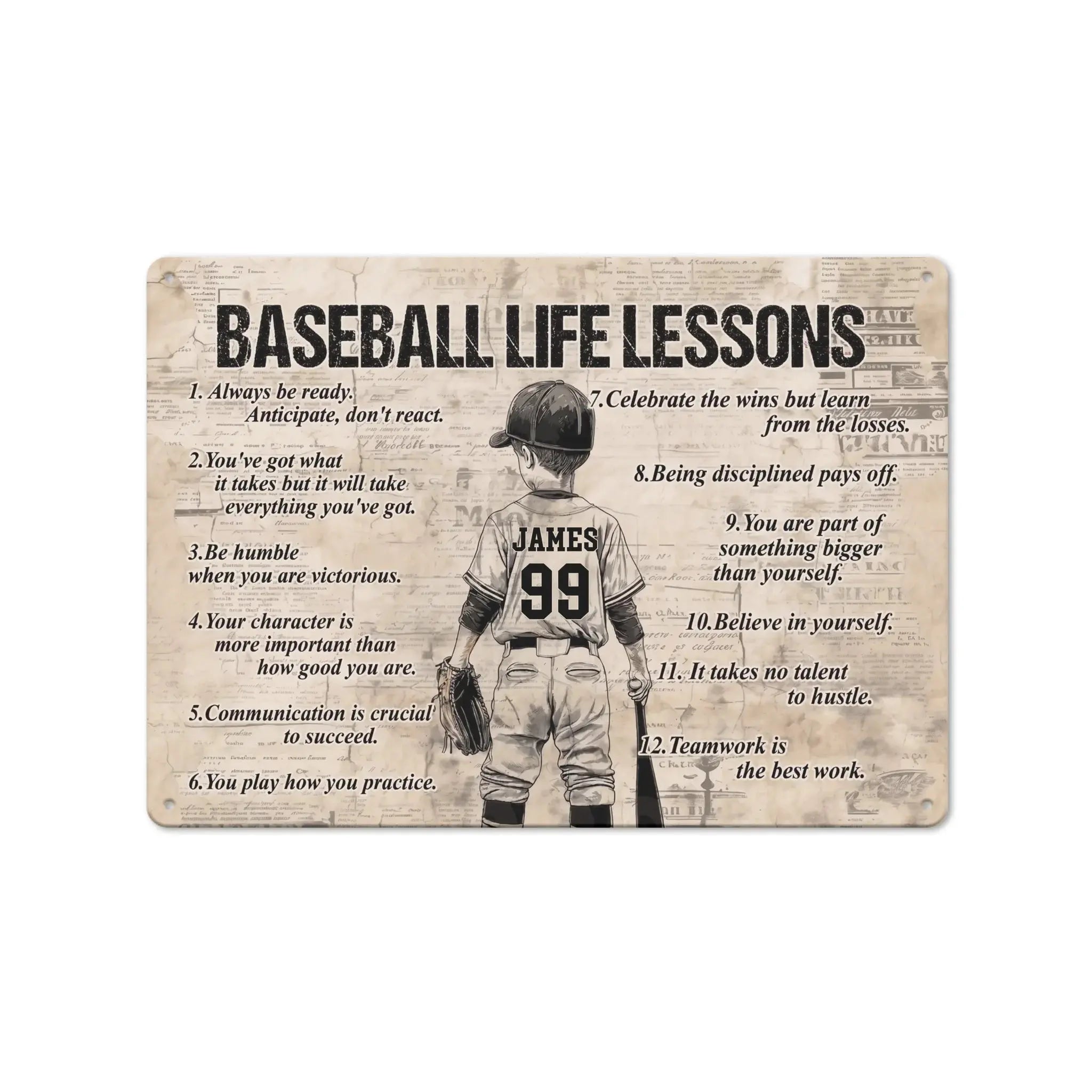 Custom Baseball Life Lessons Metal Sign Gift for Son Duconspace