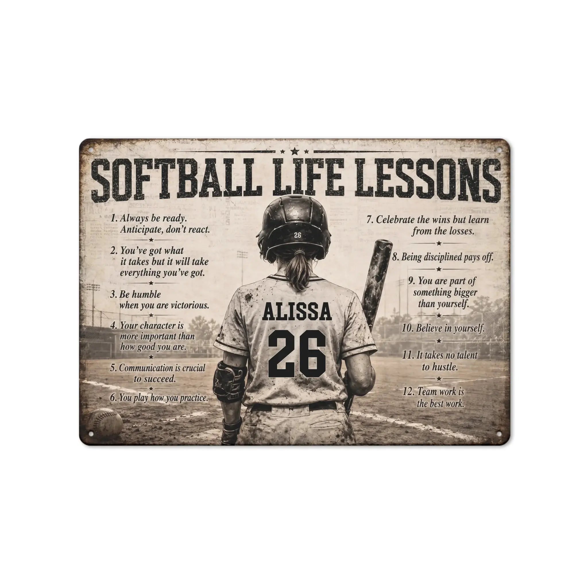 Softball Life Lessons Custom Name Metal Sign Duconspace