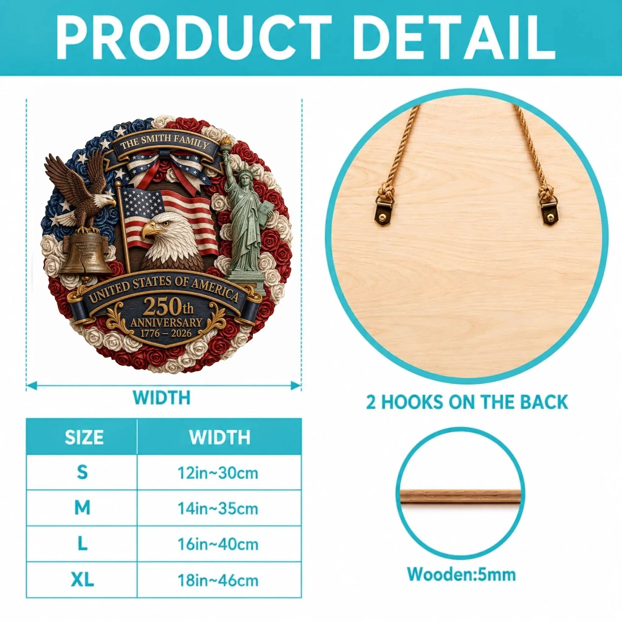 Wood sign Product Size Chart Details