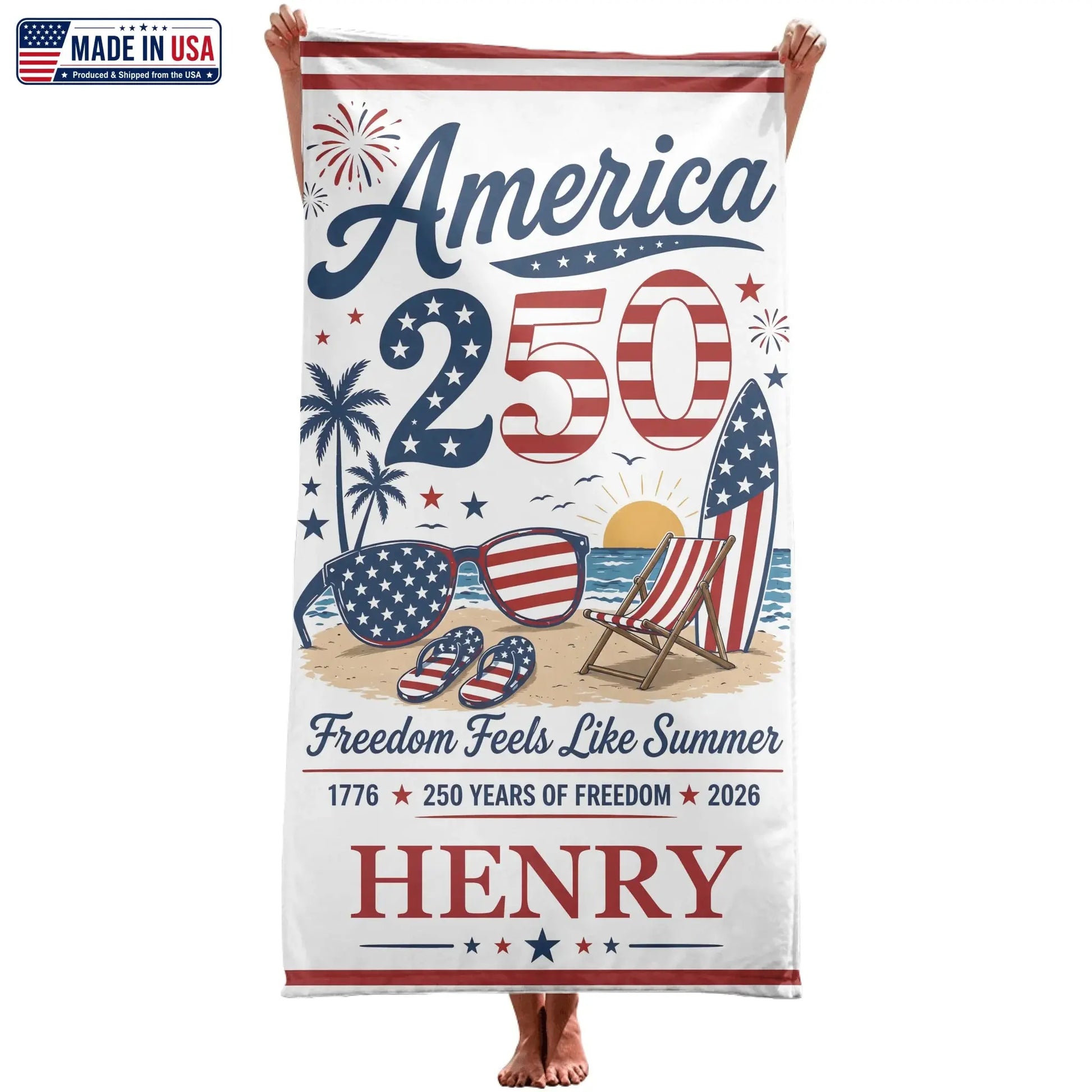 Custom Beach Towel - Personalized America 250th Anniversary Duconspace
