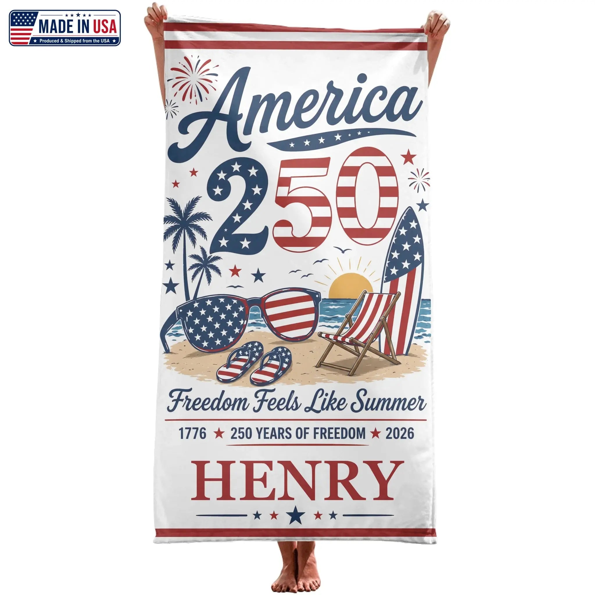 Custom Beach Towel - Personalized America 250th Anniversary Duconspace