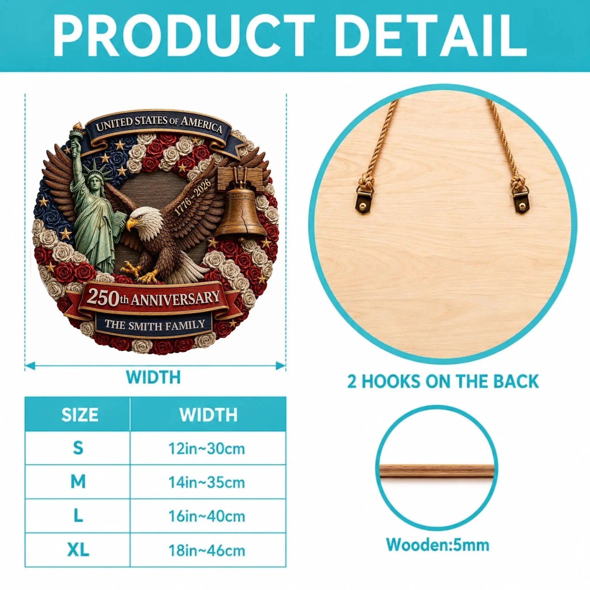 Wood sign Product Size Chart Details