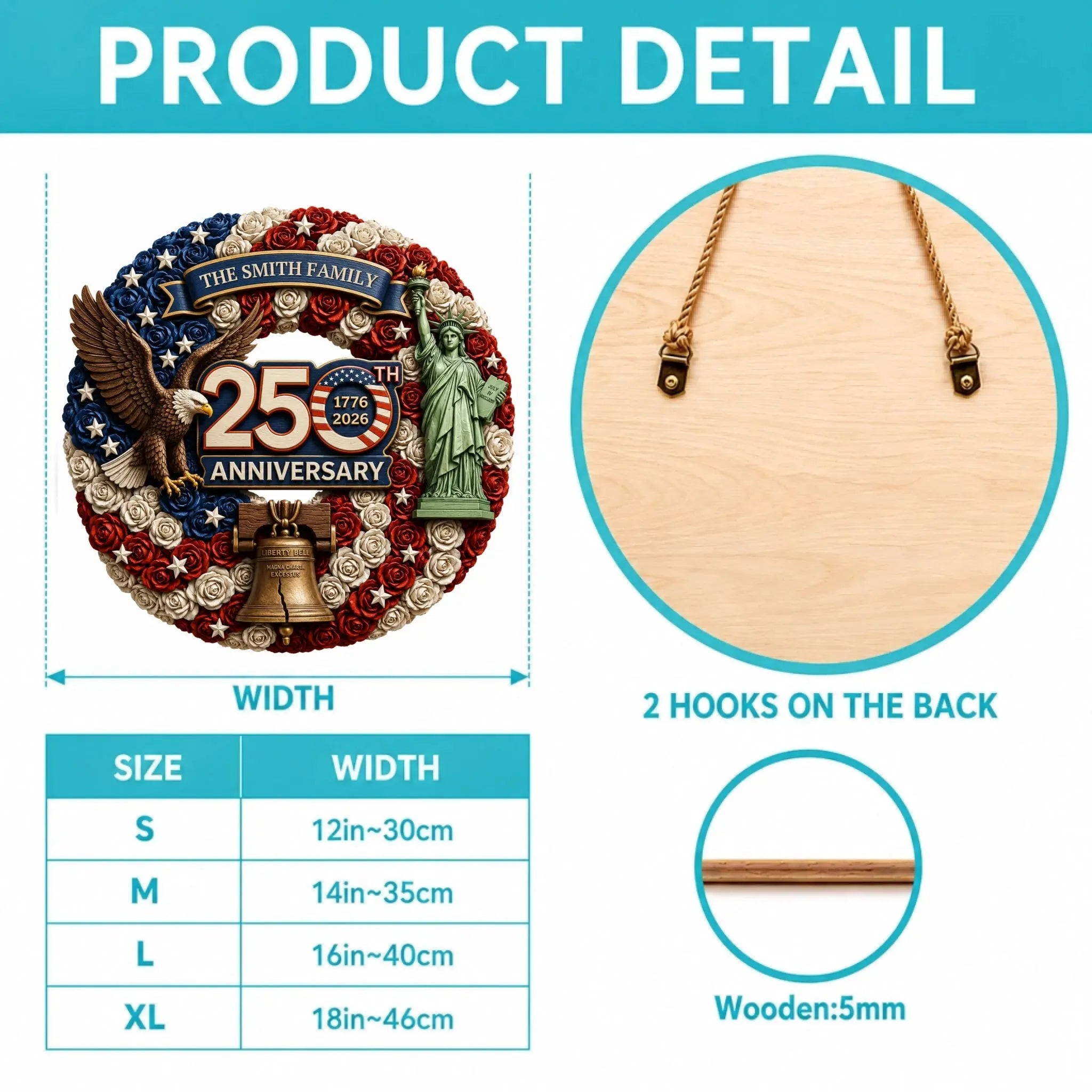 Wood sign Product Size Chart Details