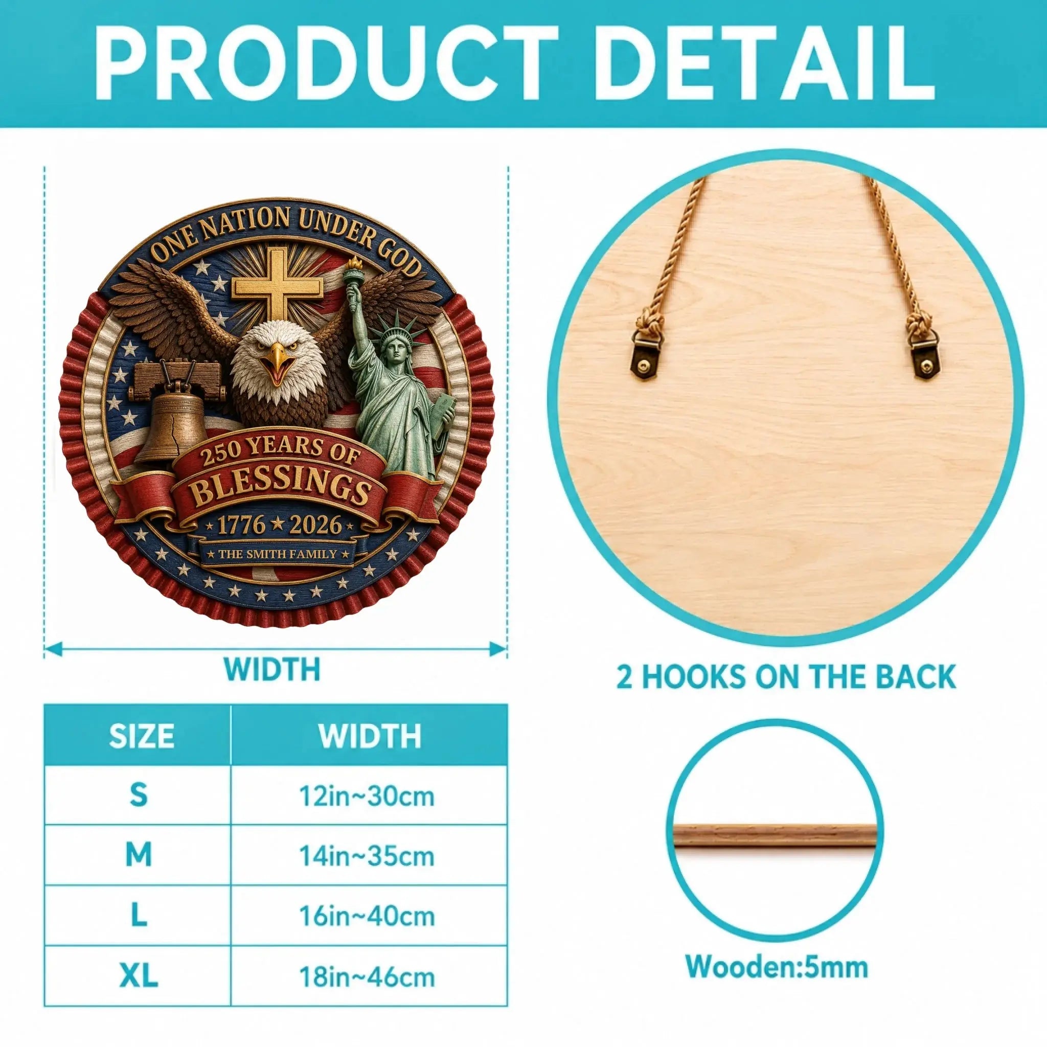 Wood sign Product Size Chart Details