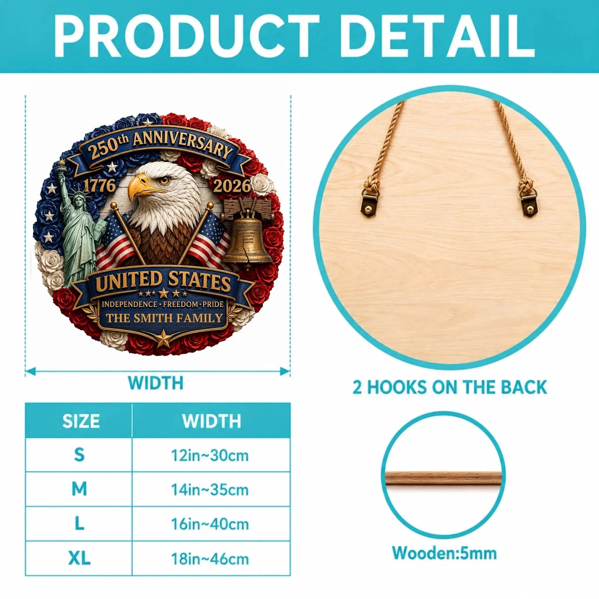 Wood sign Product Size Chart Details