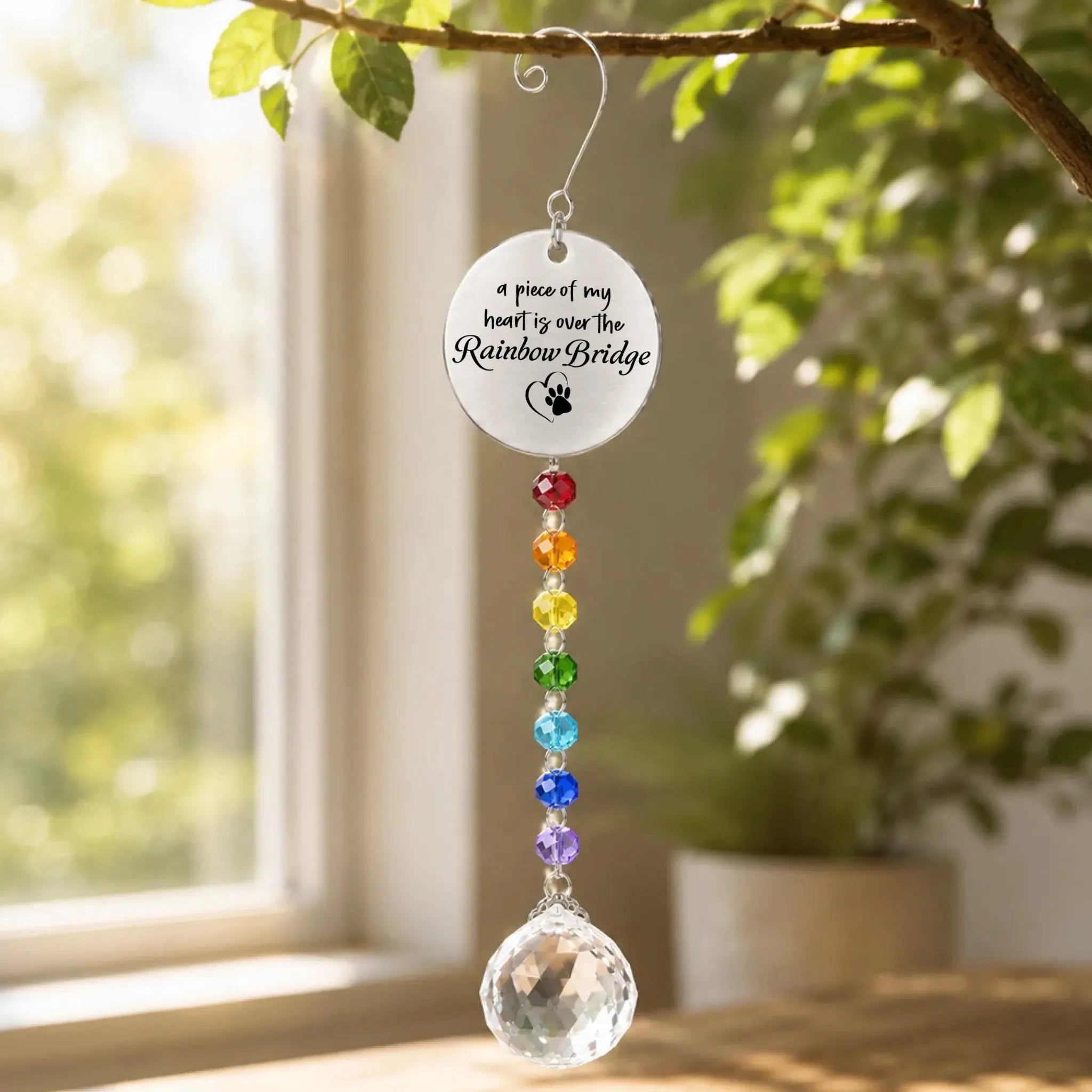 Rainbow Crystal Beaded Ornament Hanging in the room