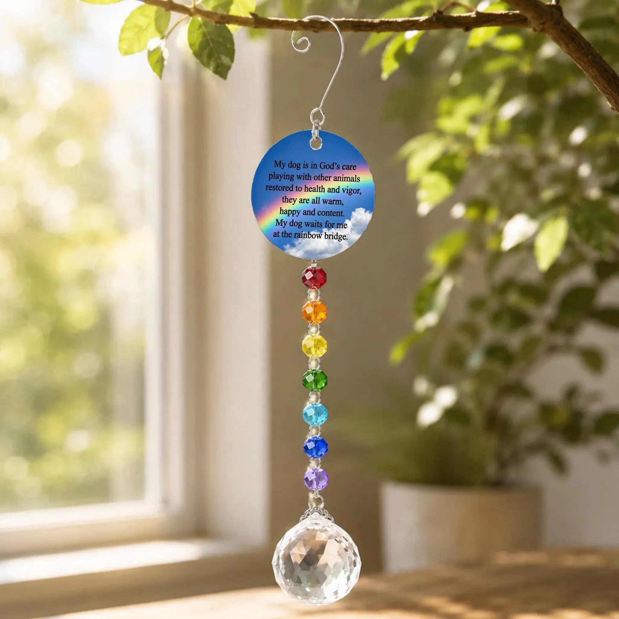 Rainbow Crystal Beaded Ornament Hanging in the room