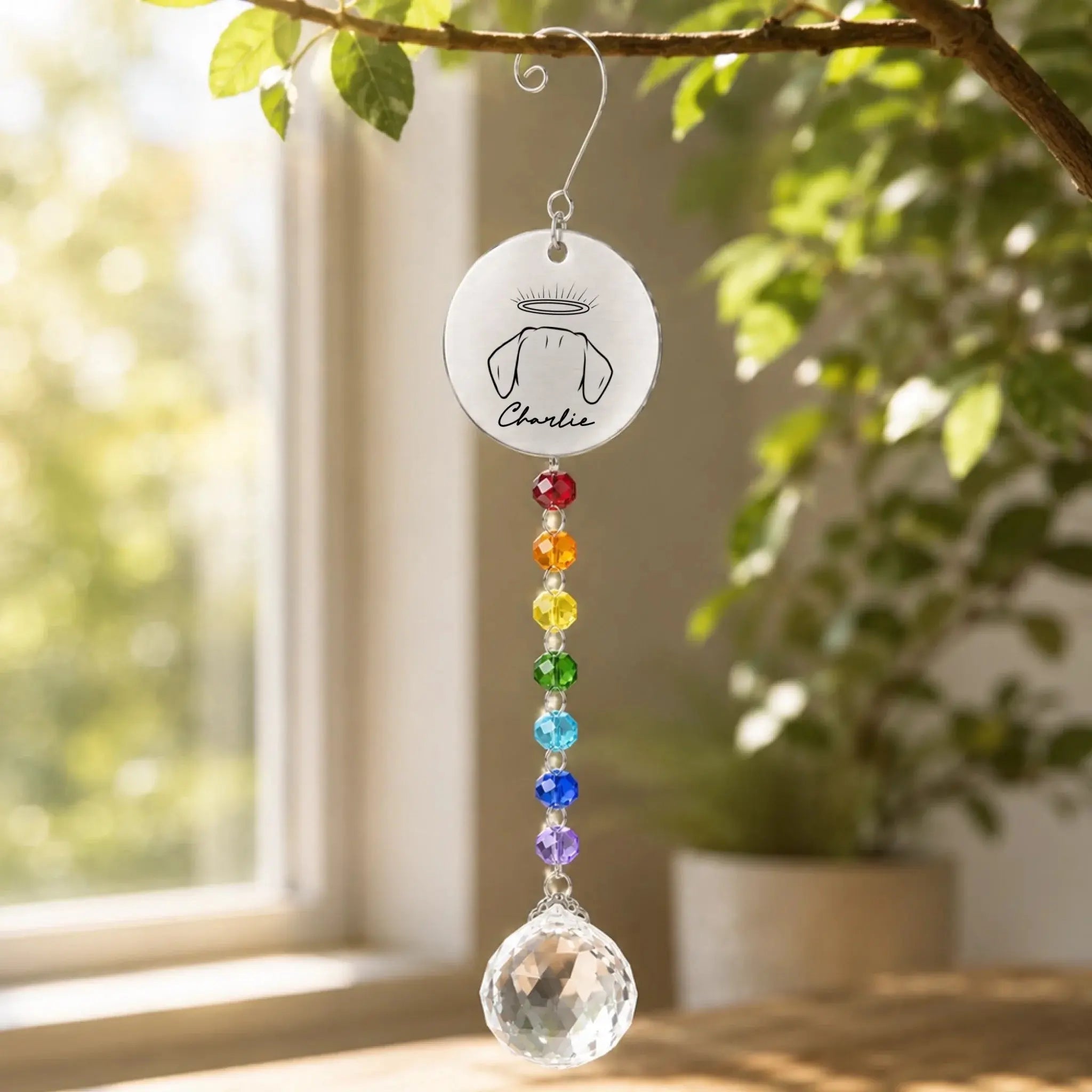 Rainbow Crystal Beaded Ornament Hanging in the room