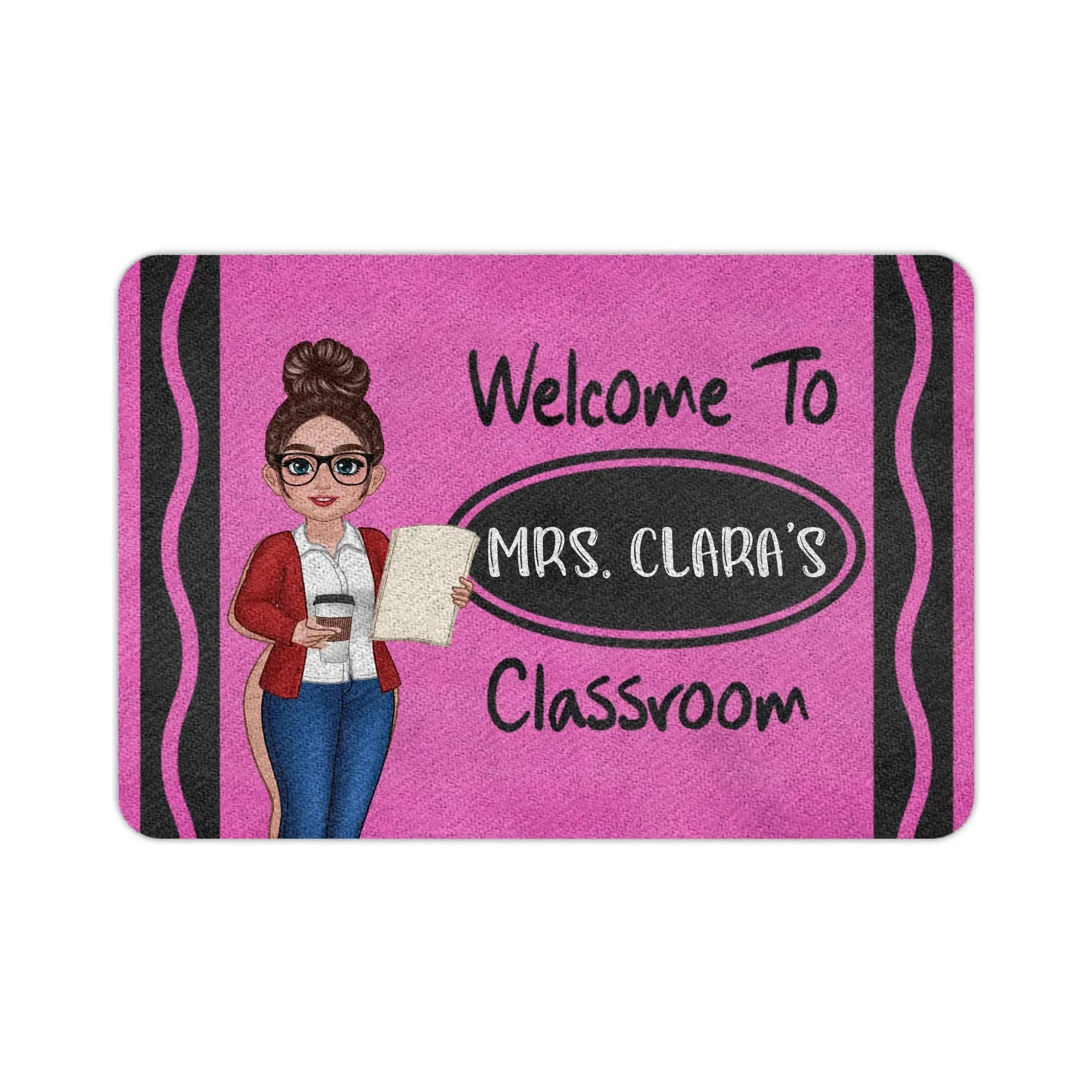 Custom Name & Outfit Color Teacher School Standard Doormat