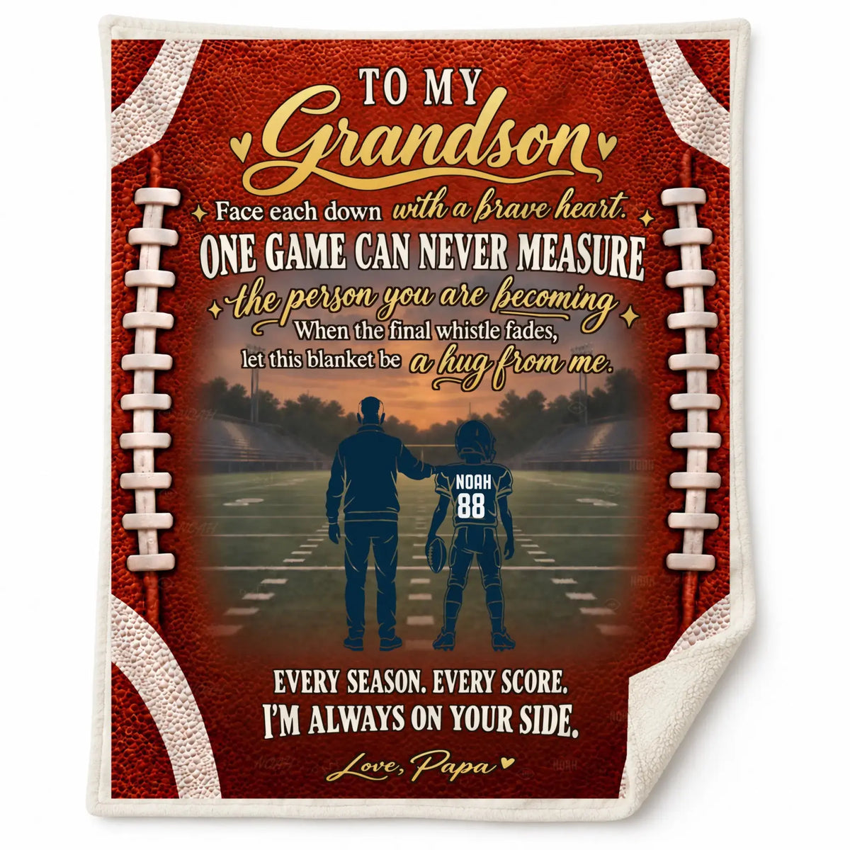 Custom grandkid football sports blanket on white background