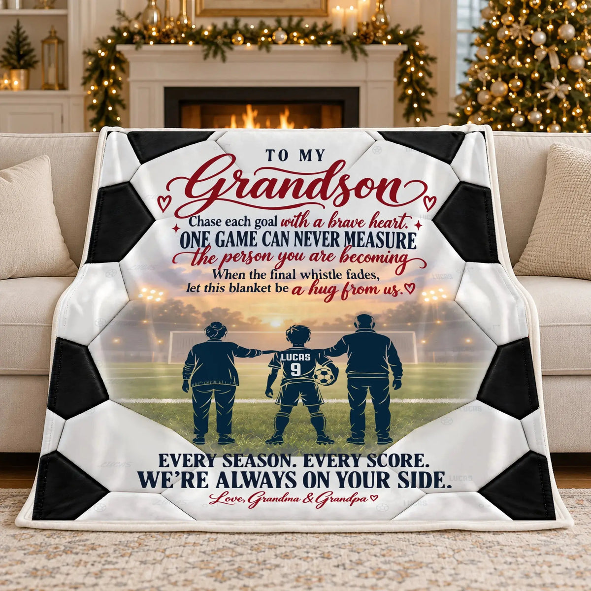 Soccer grandson blanket from grandma and grandpa
