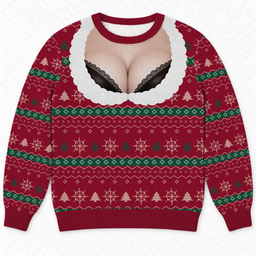 Custom Cranberry Bra Illusion Ugly Sweater – Front
