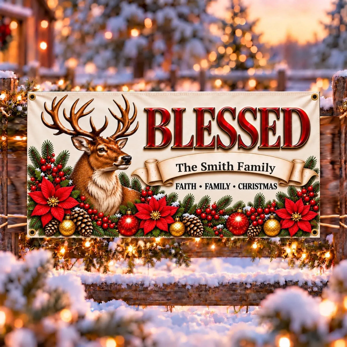 Blessed Reindeer Christmas banner 72x35 in