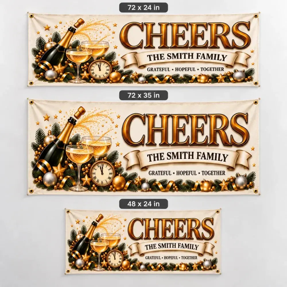 Cheers banner size comparison 72x24, 72x35 and 48x24 inches