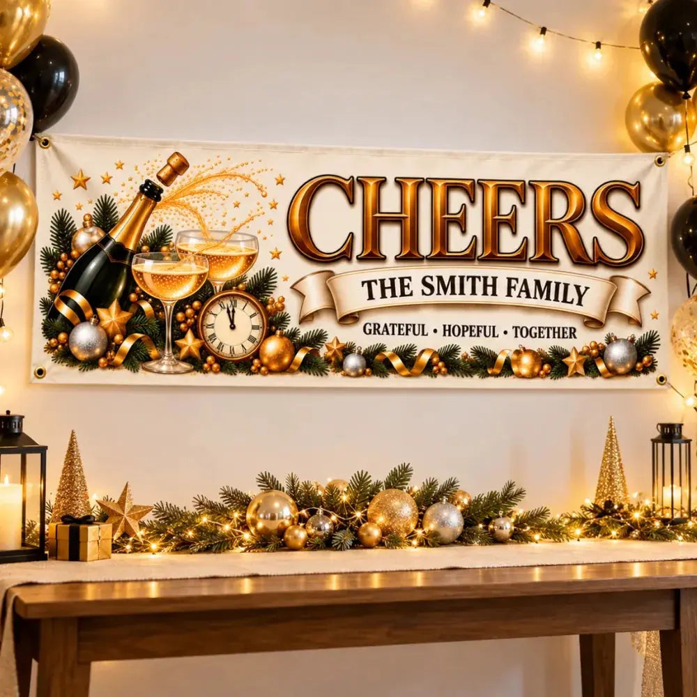 Cheers family banner as New Year's Eve party wall decor