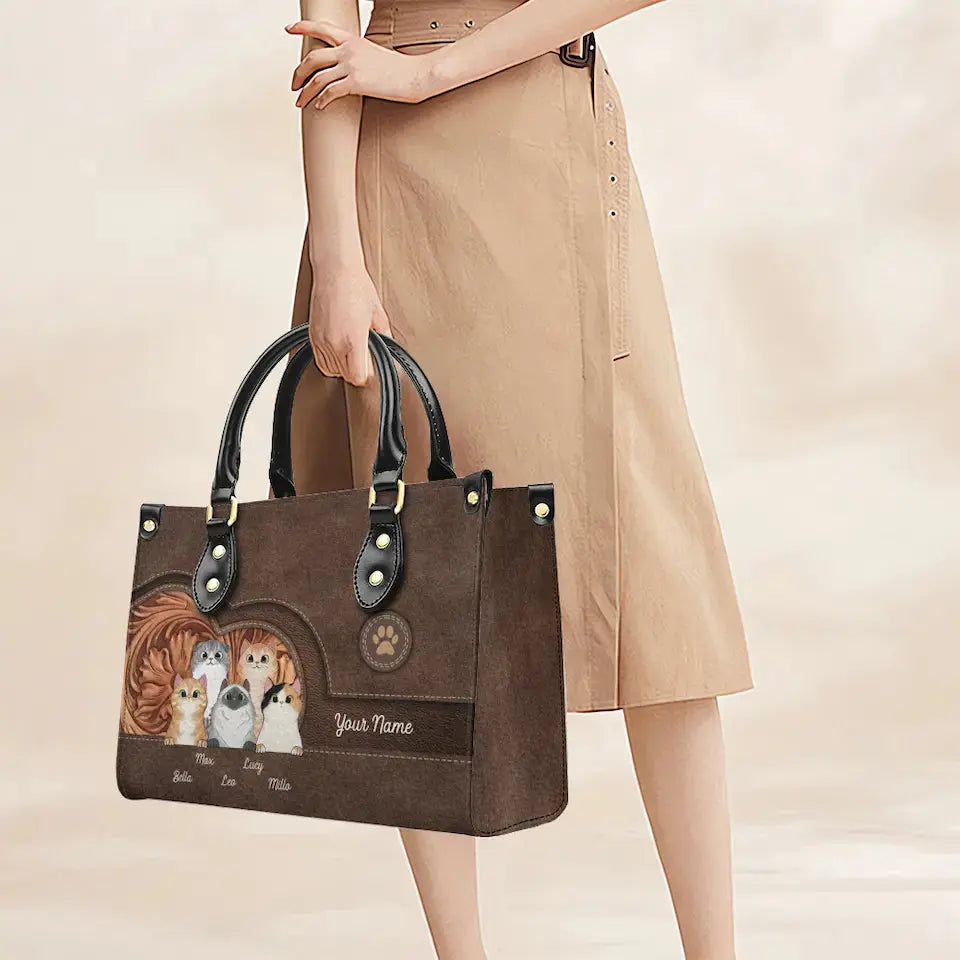 A Luxury Tailored for Cat Moms and Dads - Custom Cat Leather Handbag, Personalized Gift for Cat Lovers 3
