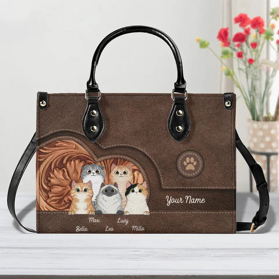 A Luxury Tailored for Cat Moms and Dads - Custom Cat Leather Handbag, Personalized Gift for Cat Lovers 3