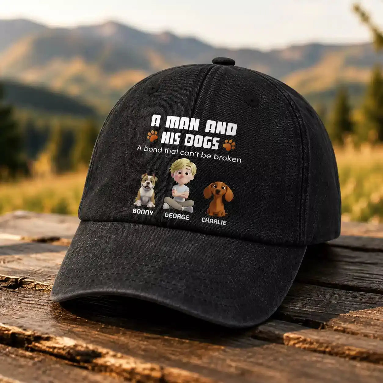A Man And His Dogs Custom Washed Denim Cap Duconspace