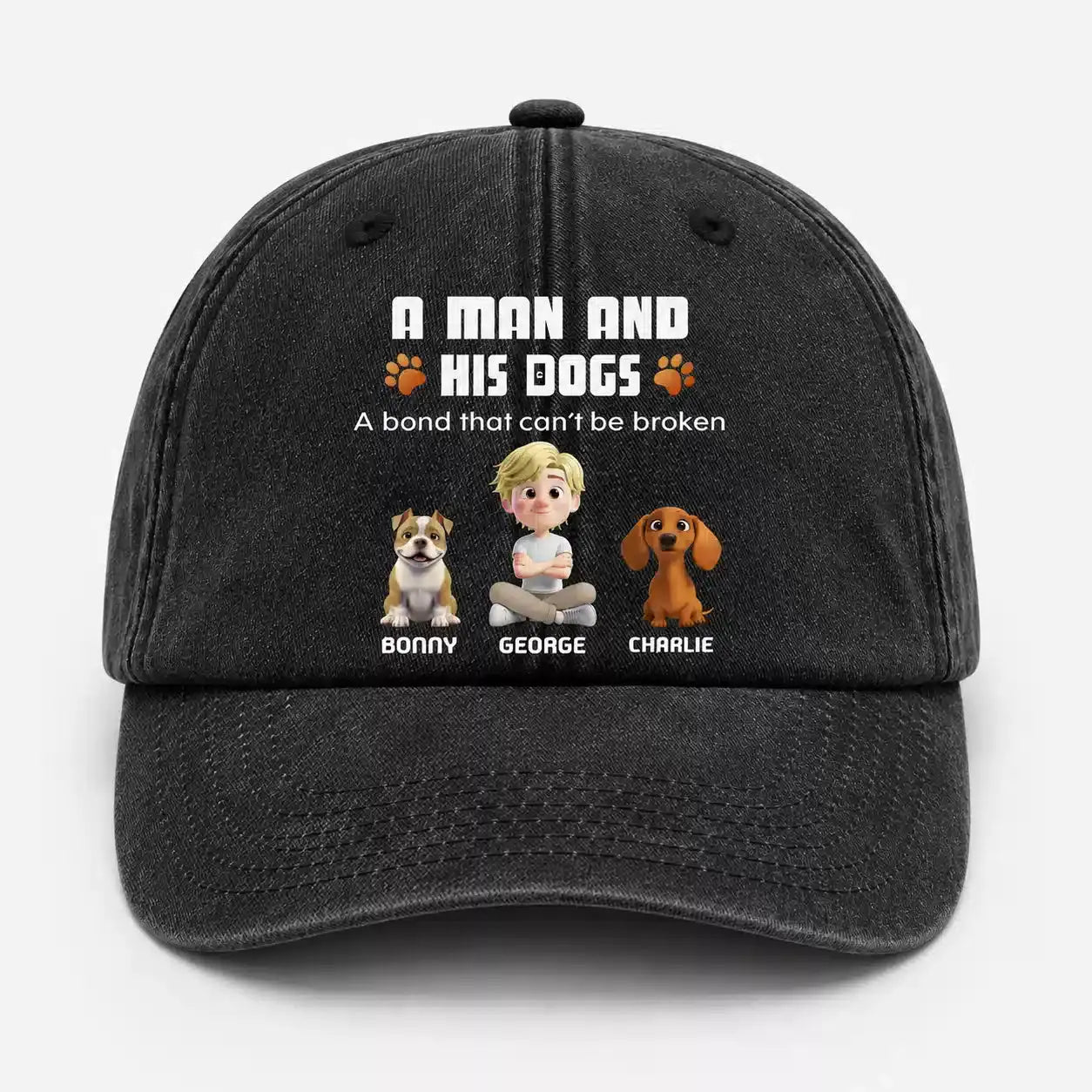 A Man And His Dogs Custom Washed Denim Cap Duconspace