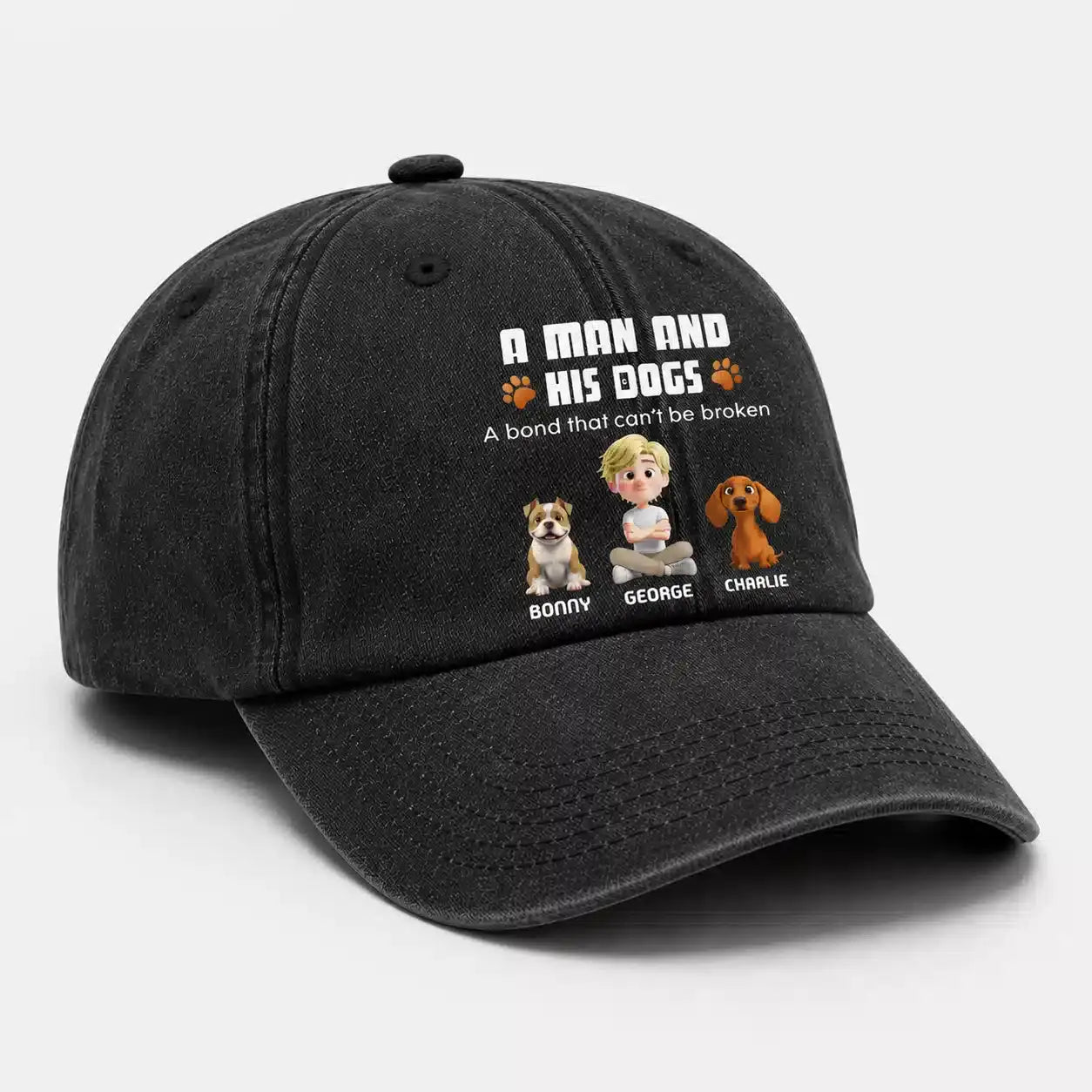 A Man And His Dogs Custom Washed Denim Cap Duconspace