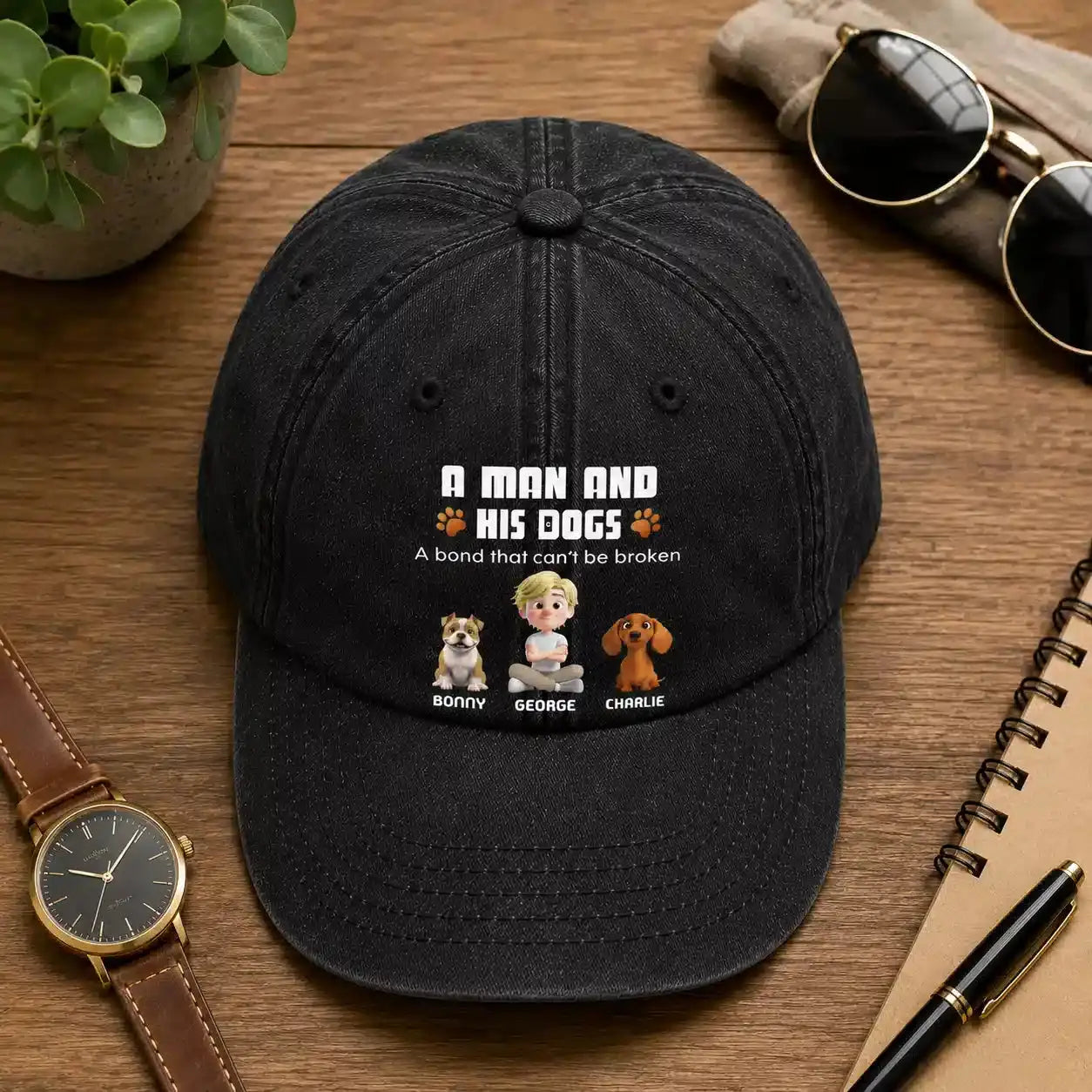 A Man And His Dogs Custom Washed Denim Cap Duconspace