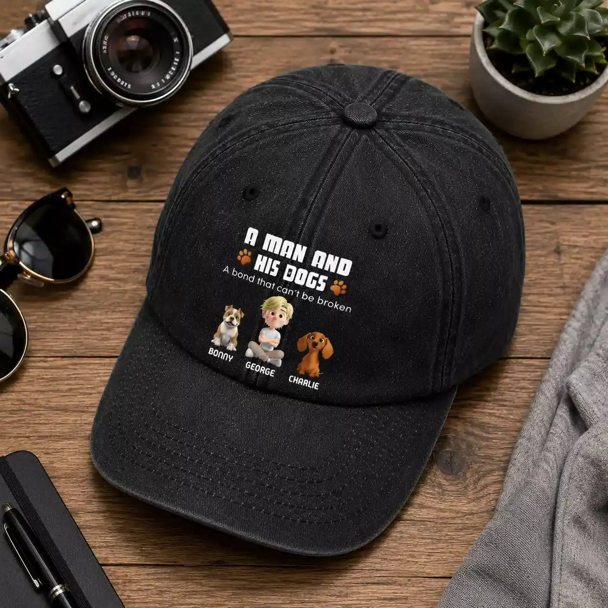A Man And His Dogs Custom Washed Denim Cap Duconspace