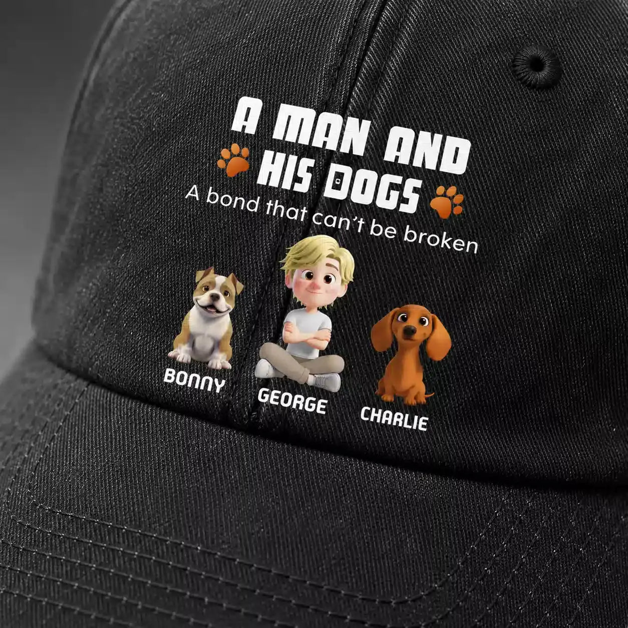 A Man And His Dogs Custom Washed Denim Cap Duconspace