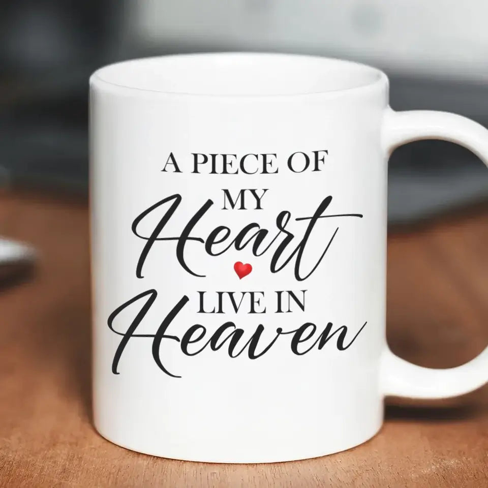 A Piece of My Heart Lives in Heaven – Custom Memorial Mug, Personalized Remembrance Gift