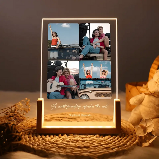 A Sweet Friendship Refreshes the Soul - Personalized Bestie 4-Photo Collage Night Light, Custom Gift for BFF & Friendship Memories