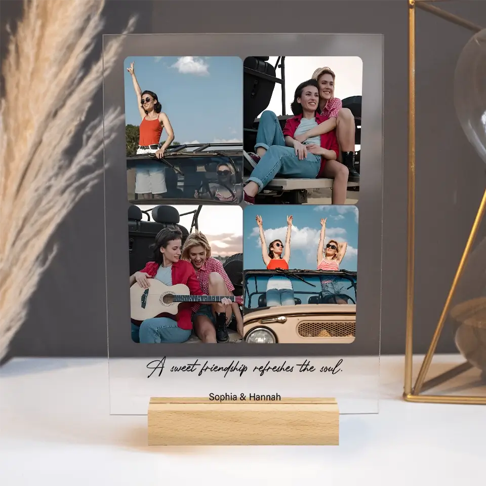 A Sweet Friendship Refreshes the Soul - Personalized Bestie 4-Photo Collage Night Light, Custom Gift for BFF & Friendship Memories
