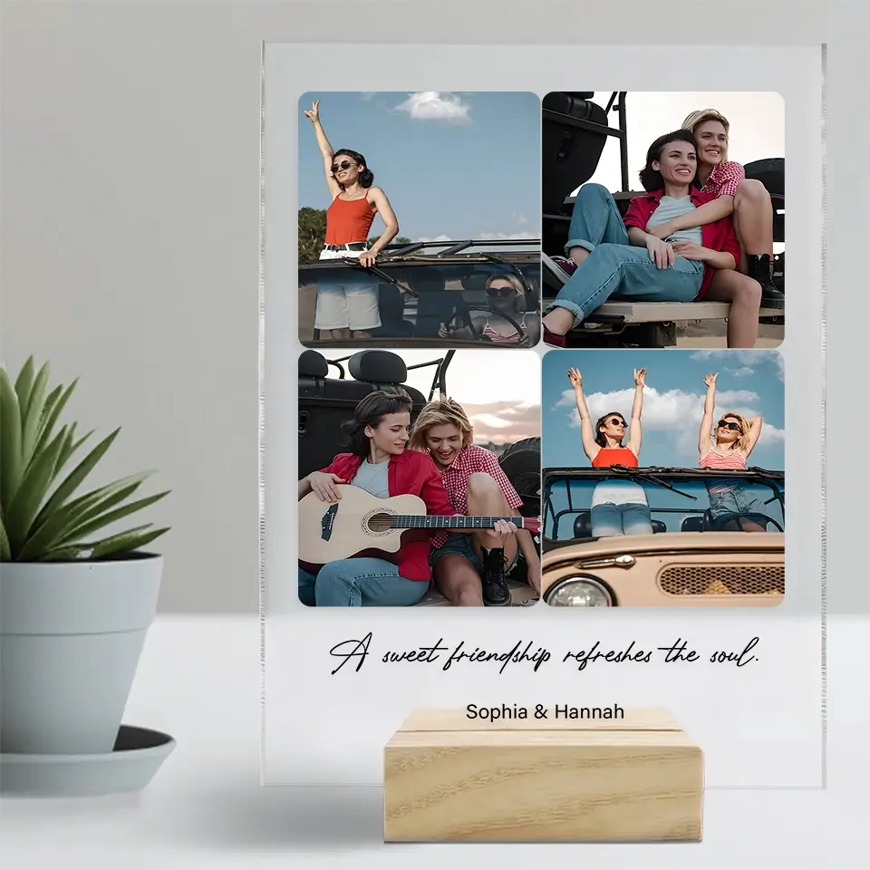 A Sweet Friendship Refreshes the Soul - Personalized Bestie 4-Photo Collage Night Light, Custom Gift for BFF & Friendship Memories
