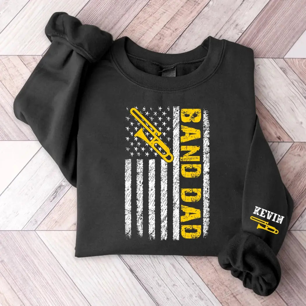 Band Dad Trombone Distressed American Flag Fathers Day Sweatshirt