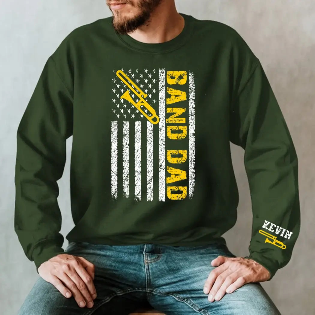 Band Dad Trombone Distressed American Flag Fathers Day Sweatshirt