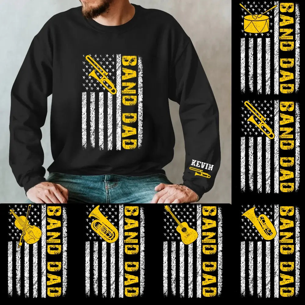 Band Dad Trombone Distressed American Flag Fathers Day Sweatshirt
