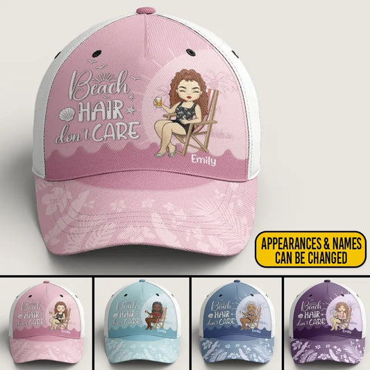Beach Hair Don’t Care – Bestie Personalized Mesh-Back Trucker Cap, Fun Summer Vacation Gift for BFFs, Sisters, and Best Friends